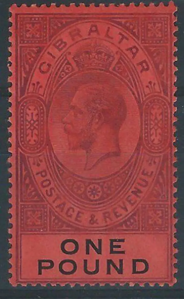 Gibraltar 1912/24 £1 dull purple & black on red ... Image 1++