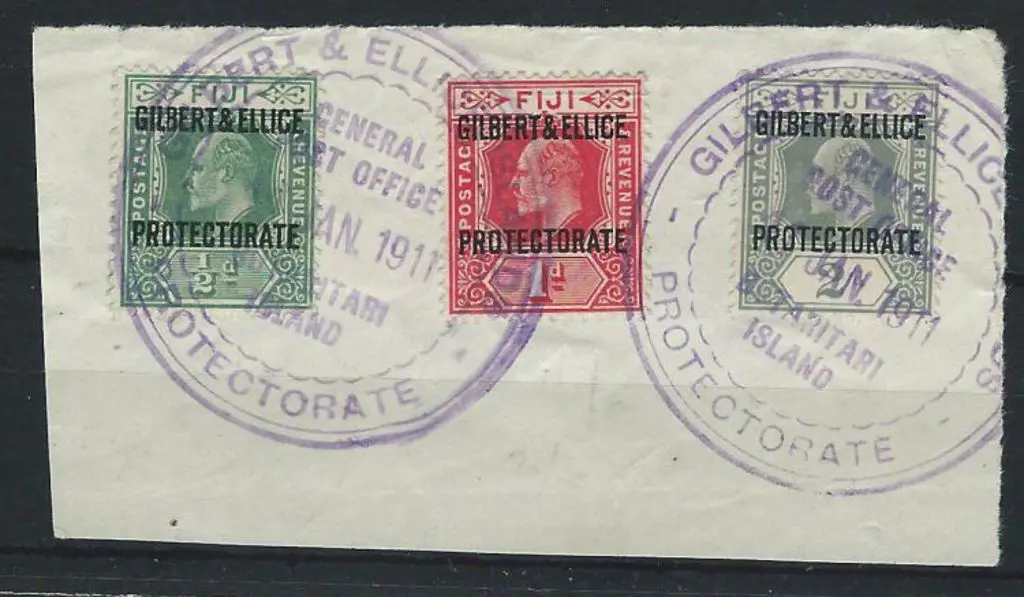 Gilbert & Ellice Is. 1911 ½d, 1d & 2d ovpts on ... Image 1++