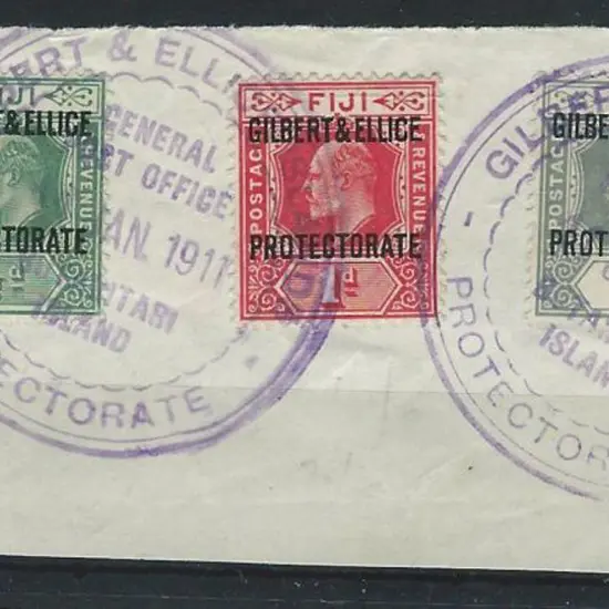 Gilbert & Ellice Is. 1911 ½d, 1d & 2d ovpts on ...
