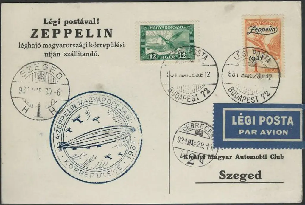 Hungary 1929 (31st March) Zeppelin round trip card ... Image 1++