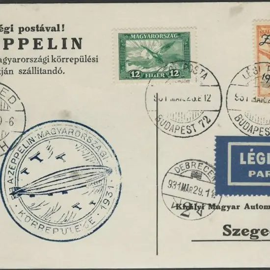 Hungary 1929 (31st March) Zeppelin round trip card ...
