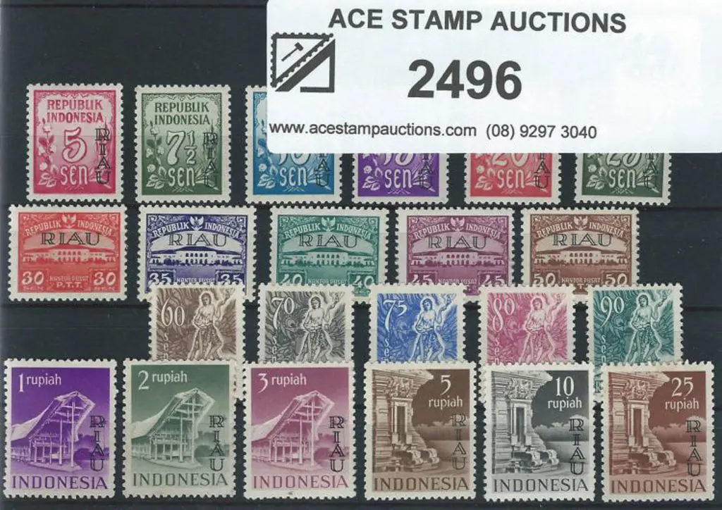Indonesia-Riau-Lingga 1954 5s to 25s "Floral ... Image 1++
