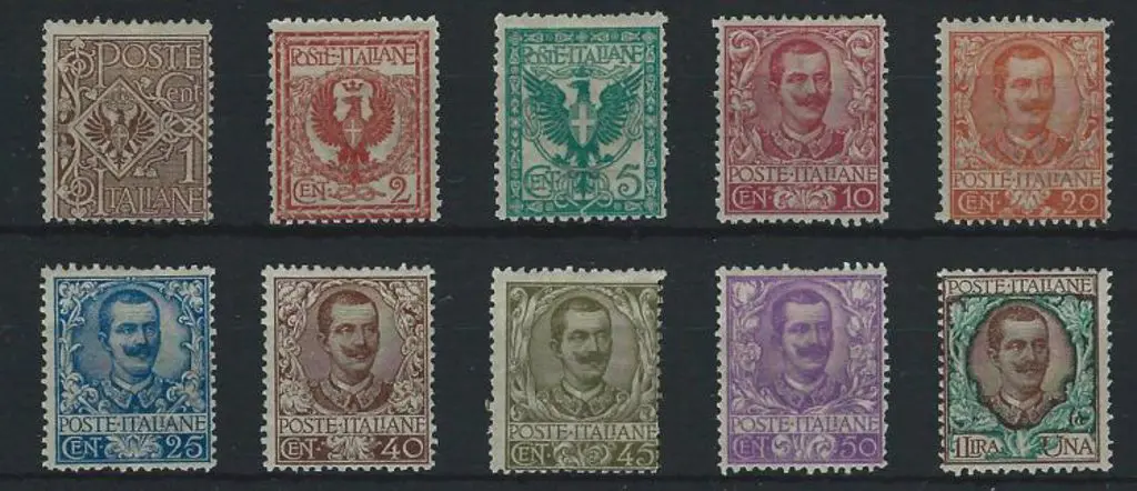 Italy 1901 Laureated Design set to 1L. Fresh MLH. ... Image 1++