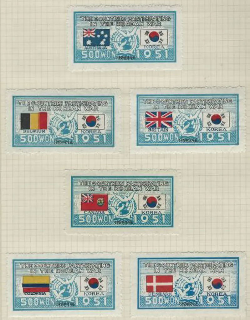 Korea 1951 Flags complete set of both UN & Statue ... Image 1++