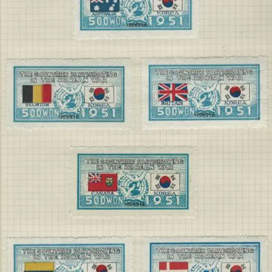 Korea 1951 Flags complete set of both UN & Statue ...
