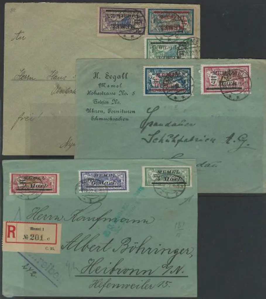 Memel 1922 covers with ovptd Mouchans with a total ... Image 1++