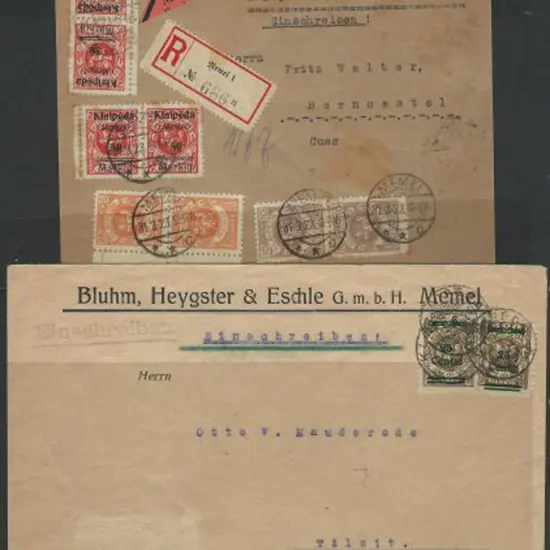 Memel-Lithuanian Occupation 1923 Registered covers ...