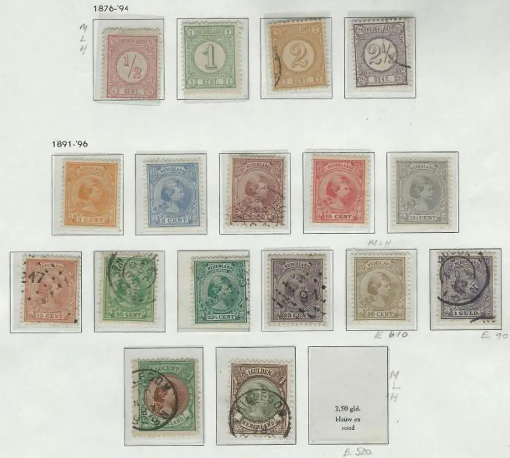 Netherlands 1876/94 ½¢, 1¢ MLH, 2¢, 2½¢ used plus ... Image 1++
