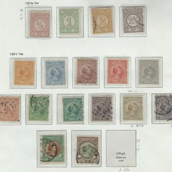 Netherlands 1876/94 ½¢, 1¢ MLH, 2¢, 2½¢ used plus ...