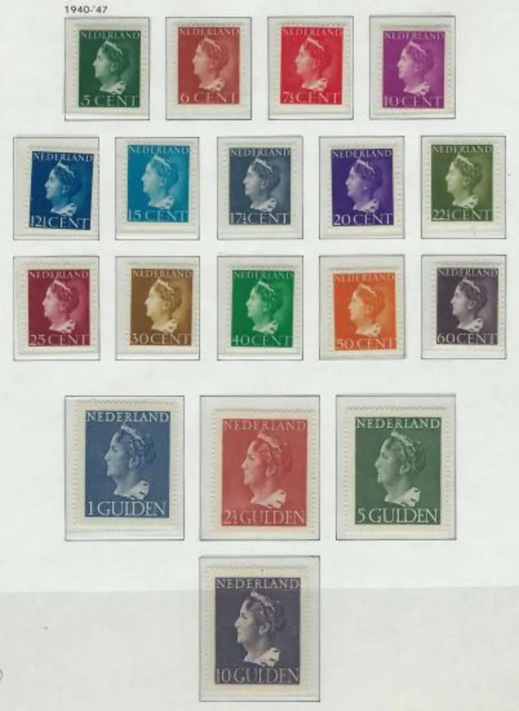 Netherlands 1940/47 defins to 60¢ & 1946 1g to 10g ... Image 1++