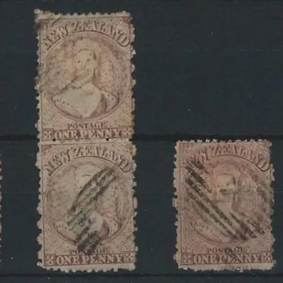 New Zealand 1871 1d brown perf. 10x12½ with barred ...