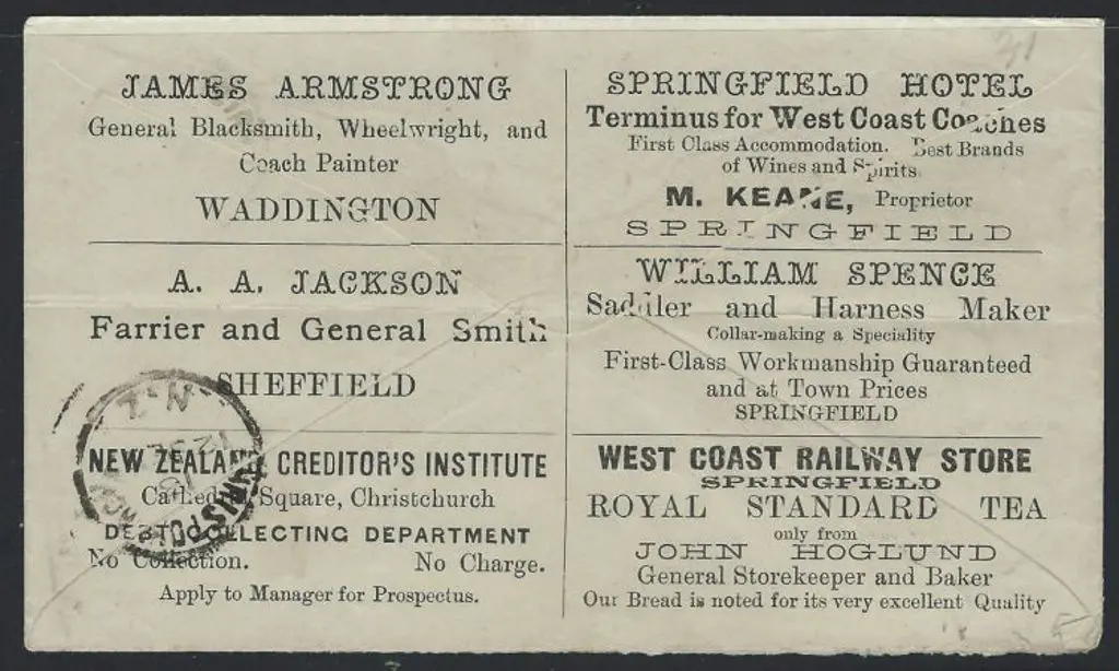 New Zealand 1897 (12th June) Springfield to ... Image 1++