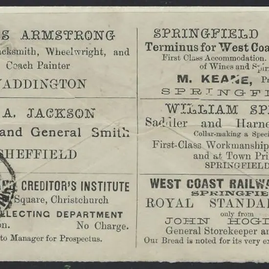 New Zealand 1897 (12th June) Springfield to ...