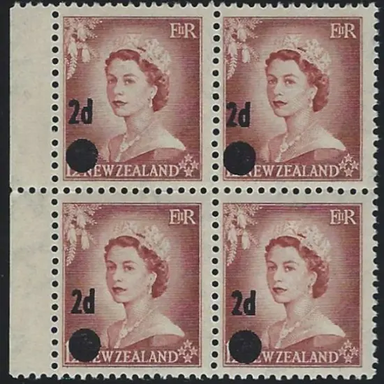New Zealand 1958 2d on 1½d QEII "stars" in error. ...