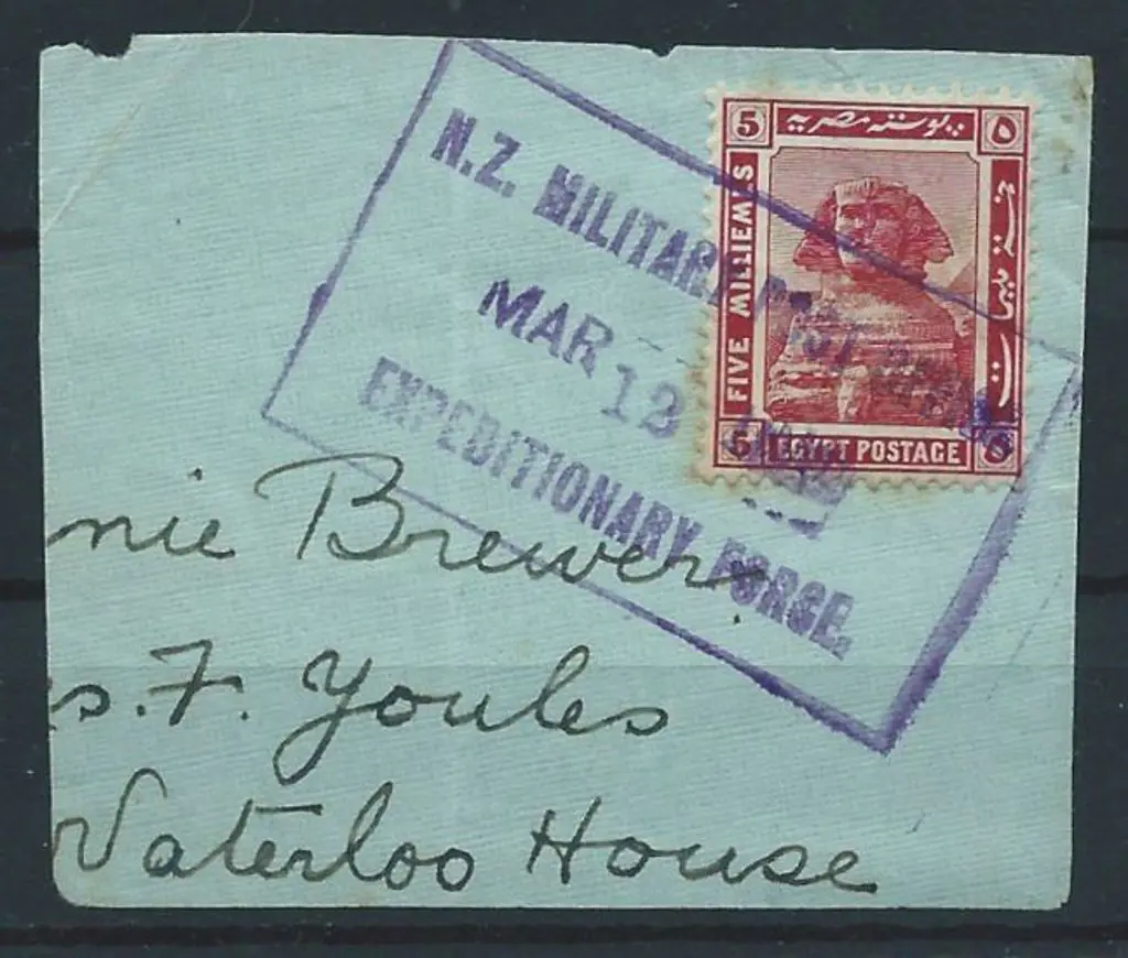 New Zealand-Military Egypt 5m Sphinx on piece tied ... Image 1++