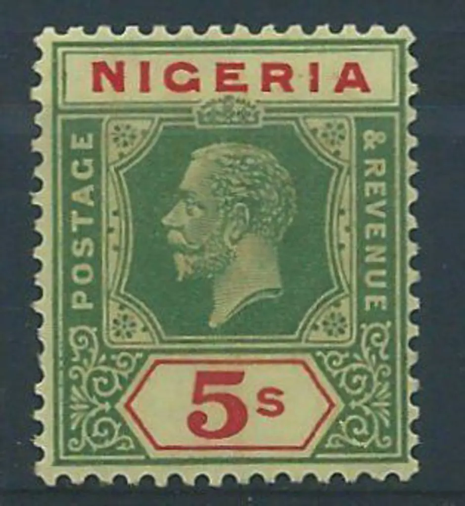 Nigeria 1932 5/- green & red on pale yellow KGV, ... Image 1++