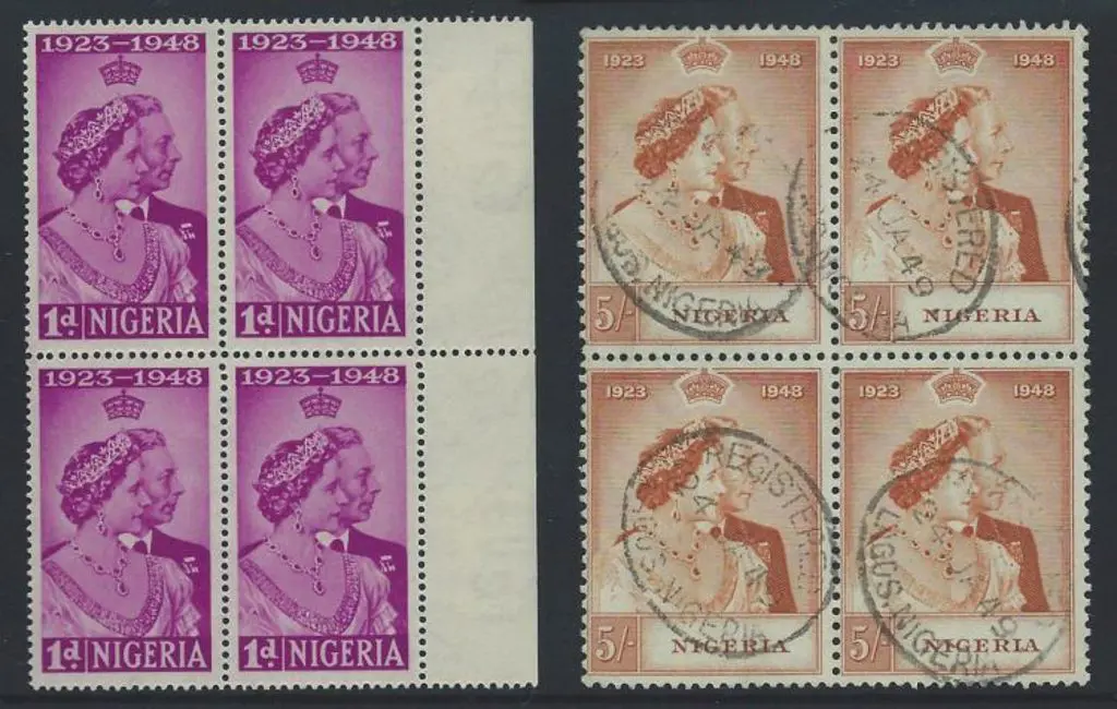 Nigeria 1948 5/- RSW in F/U block of 4 with oval ... Image 1++