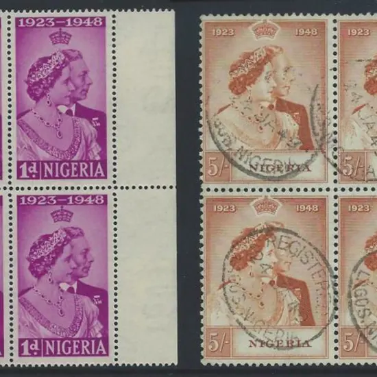 Nigeria 1948 5/- RSW in F/U block of 4 with oval ...
