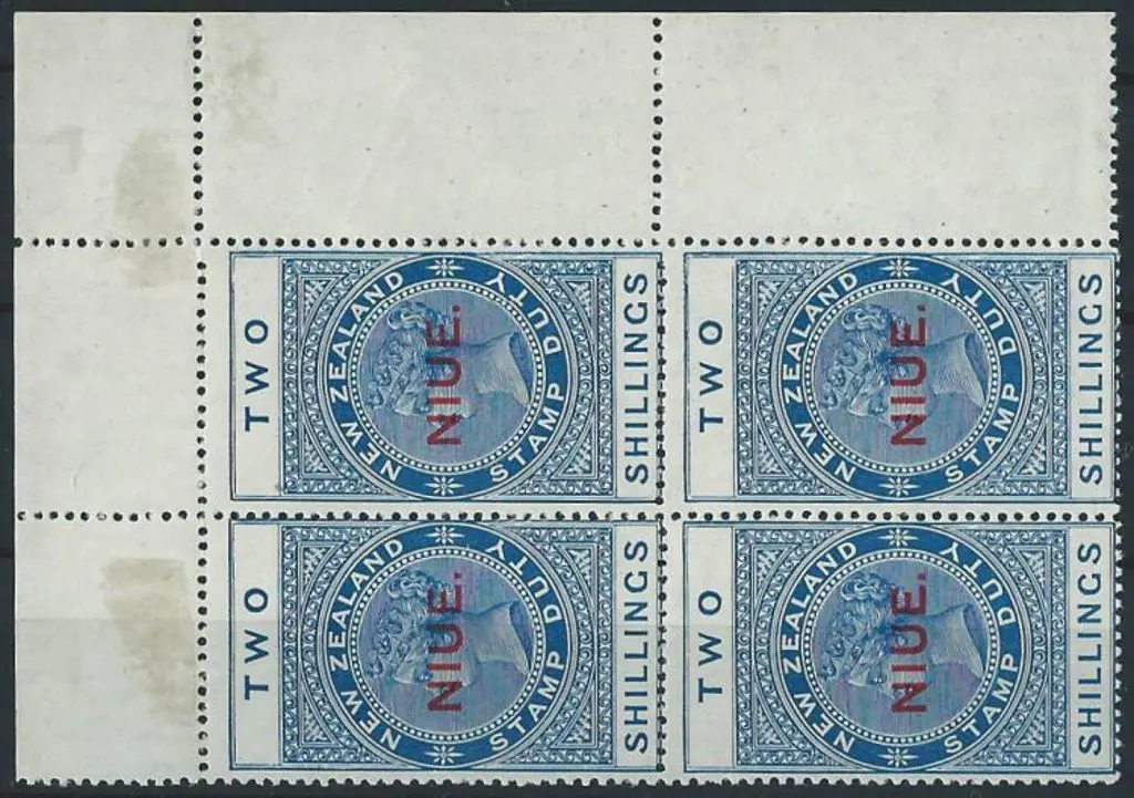 Niue 1918 2/- deep blue QV top right hand marginal ... Image 1++