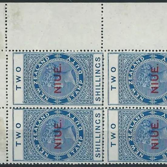 Niue 1918 2/- deep blue QV top right hand marginal ...