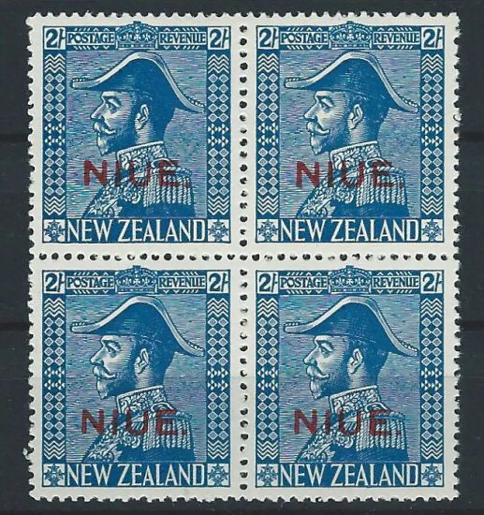 Niue 1928 2/- light blue Admiral MUH block of 4 on ... Image 1++