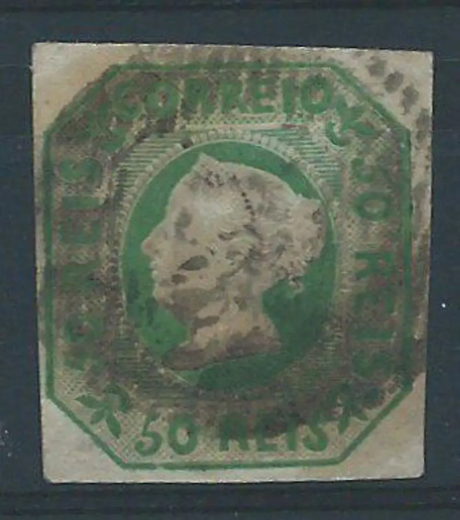 Portugal 1853 50r yellow green Queen Maria with ... Image 1++