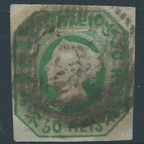 Portugal 1853 50r yellow green Queen Maria with ...