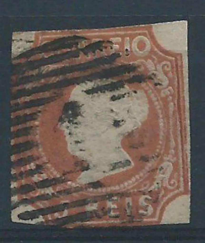 Portugal 1853 5r red brown Queen Maria with worn ... Image 1++
