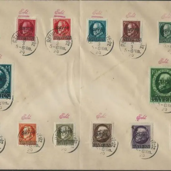 SAAR 1920 "SAARE" ovpts on Bavaria 5pf to 10M set ...