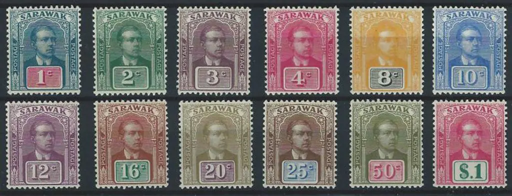 Sarawak 1918 Charles Brooke simplified set of 12 ... Image 1++