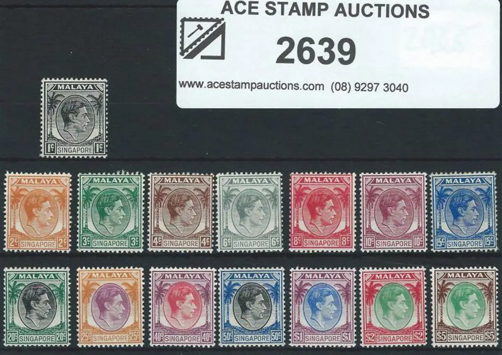 Singapore 1948 KGVI set of 15 to $5, perf. 14. ... Image 1++