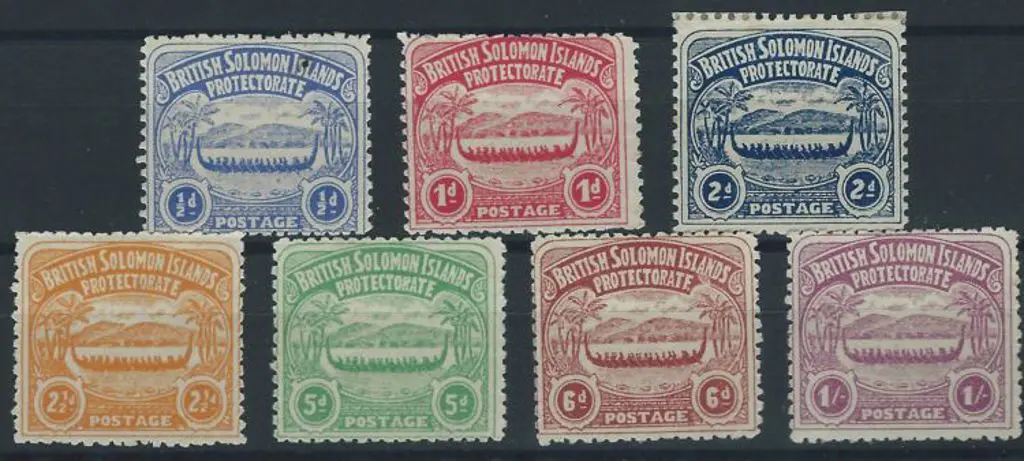 Solomon Islands 1907 "Large Canoes" set of 7 to ... Image 1++