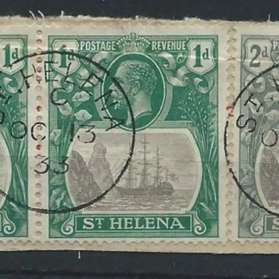 St Helena 1922/37 1d grey & green pair & 2d grey & ...