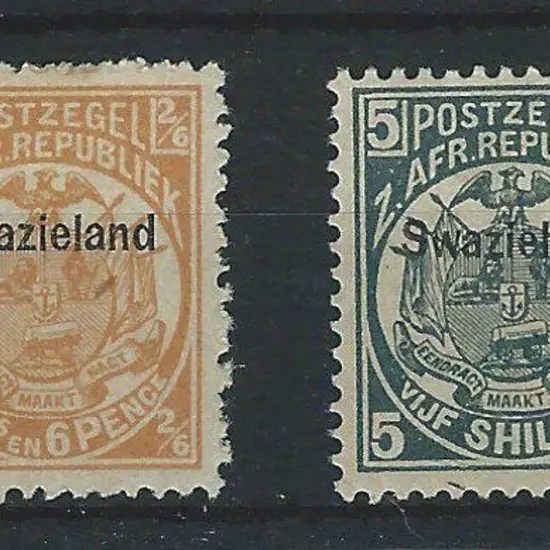 Swaziland 1889 2/6d buff & 5/- slate blue ...