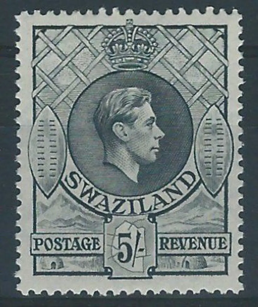 Swaziland 1938 5/- grey KGVI perf. 13½ x 13. Fine ... Image 1++