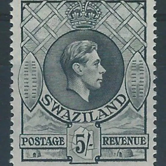 Swaziland 1938 5/- grey KGVI perf. 13½ x 13. Fine ...