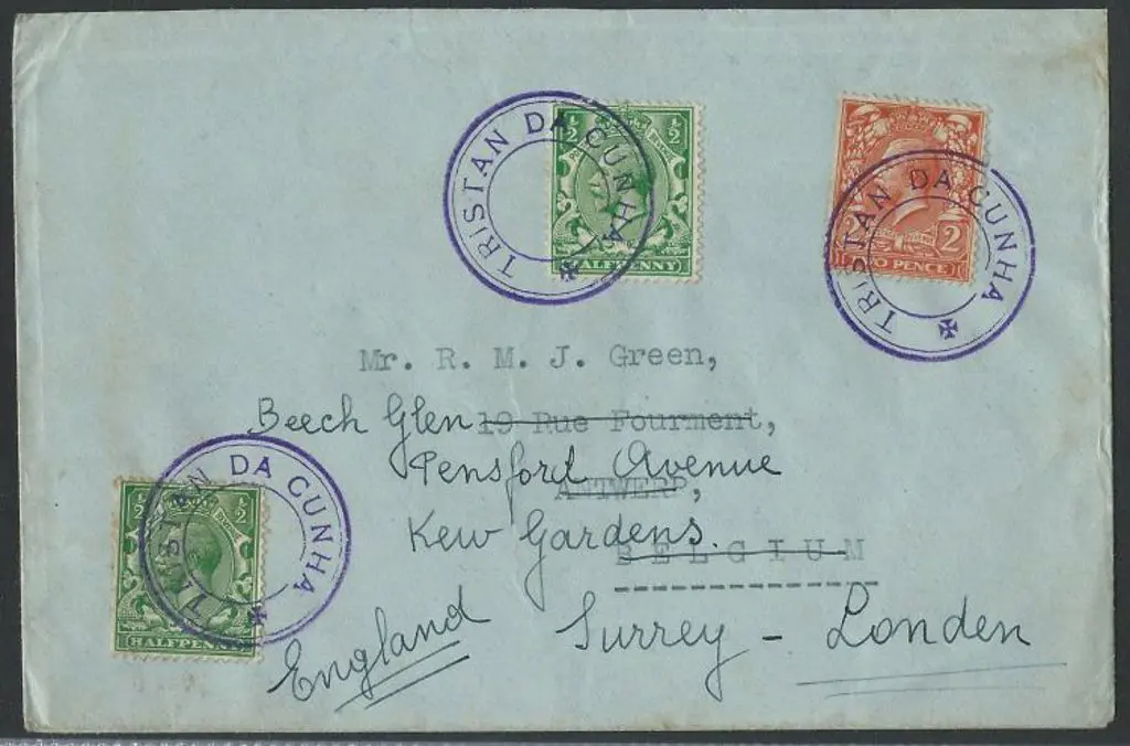 Tristan da Cunha 1929 Type V cachet tying ½d x 2 & ... Image 1++