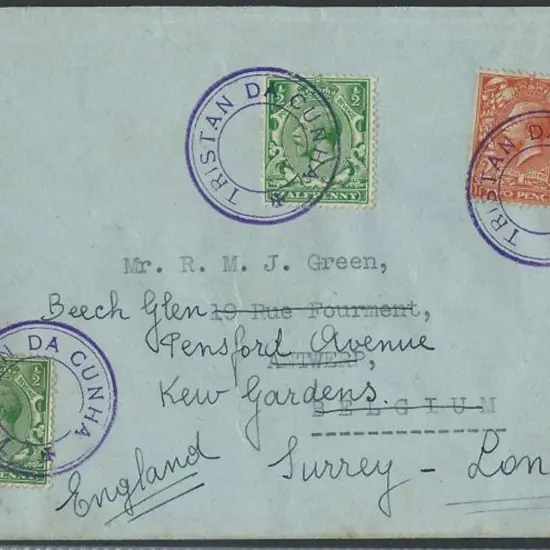 Tristan da Cunha 1929 Type V cachet tying ½d x 2 & ...