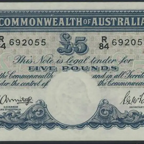 1941 £5 Armitage/McFarlane with R84 last prefix. ...