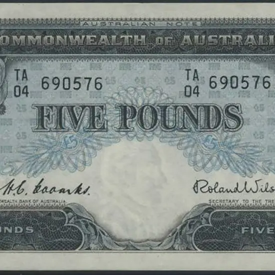 1954 £5 Coombs/Wilson. Unc