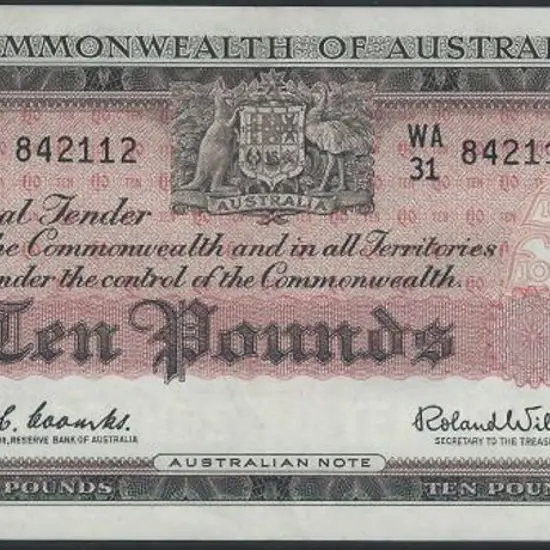 1960 £10 QEII Coomb/Wilson with "Reserve Bank". VF