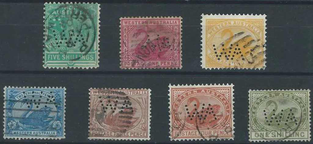 1885/1912 1d, 2d, 2½d, 3d, 4d, 1/- & 5/- swan & QV ... Image 1++