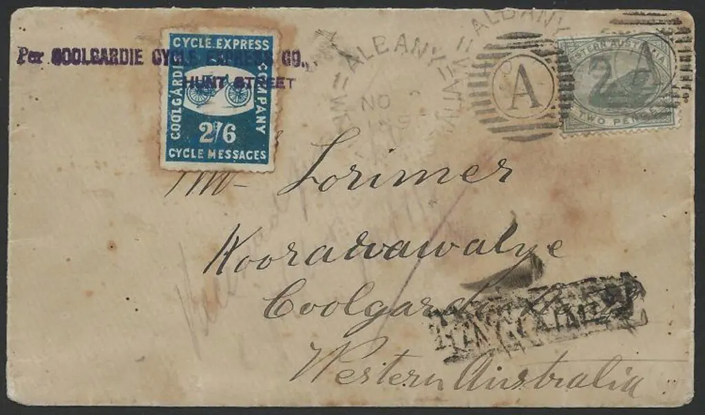 1895 Coolgardie Cycle Express cover with 2/6d blue ... Image 1++
