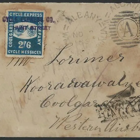 1895 Coolgardie Cycle Express cover with 2/6d blue ...