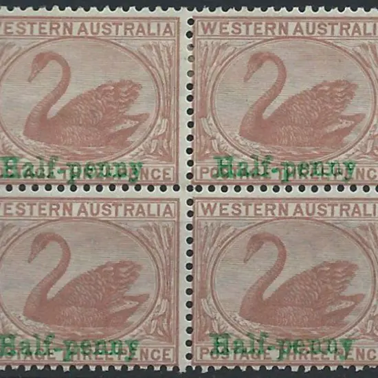 1895 Half-penny surcharge block of 4. MUH/MLH. SG ...