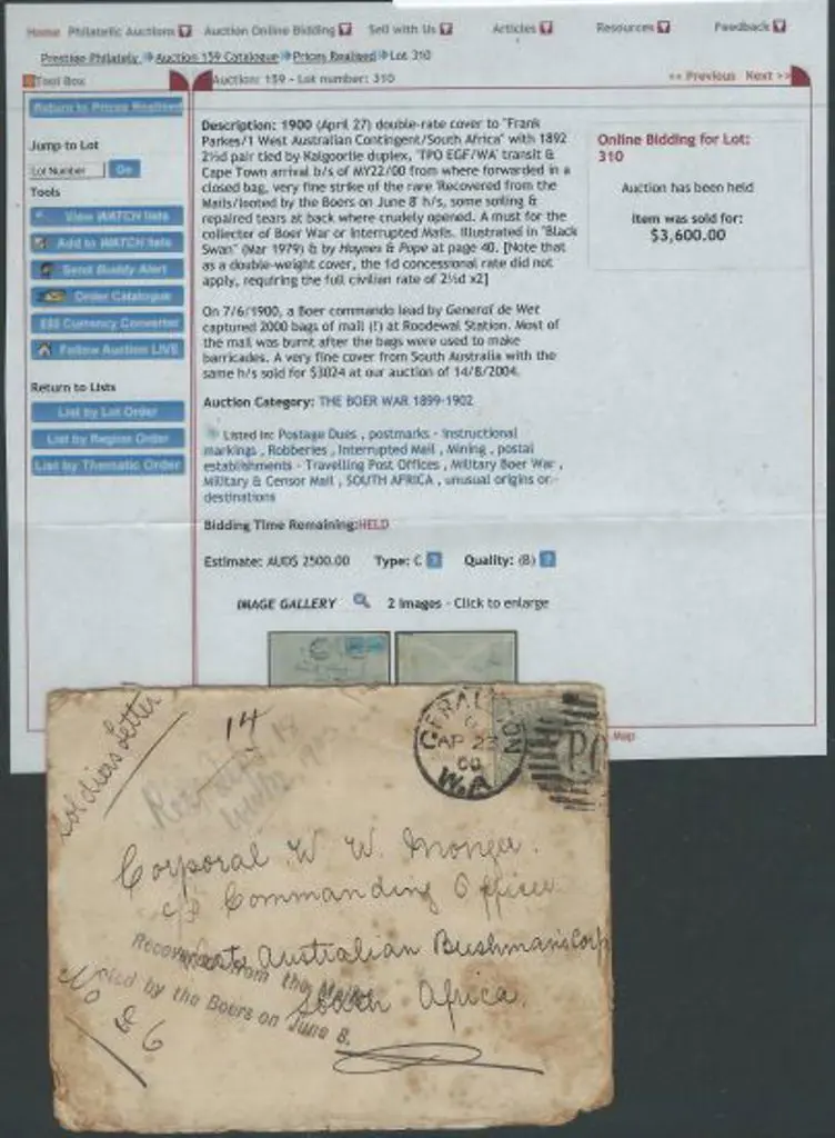 1900 Outgoing soldier's letter to Cpl WW Monger ... Image 1++