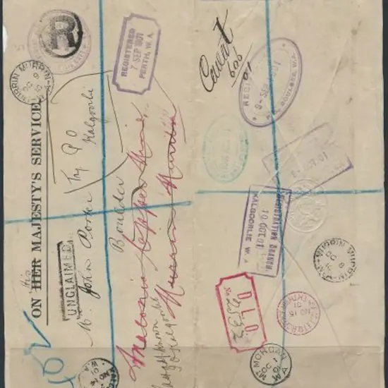 1901 (7th Sept) OHMS stampless cover bearing Land ...