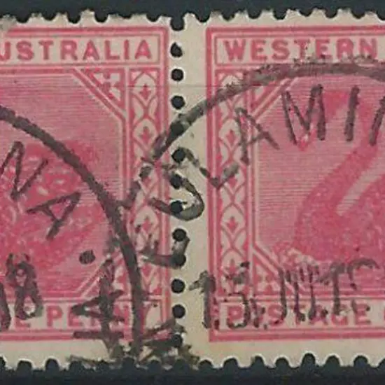 Eulaminna A28 on 1d red swan pair dated 13 JUL 08. ...