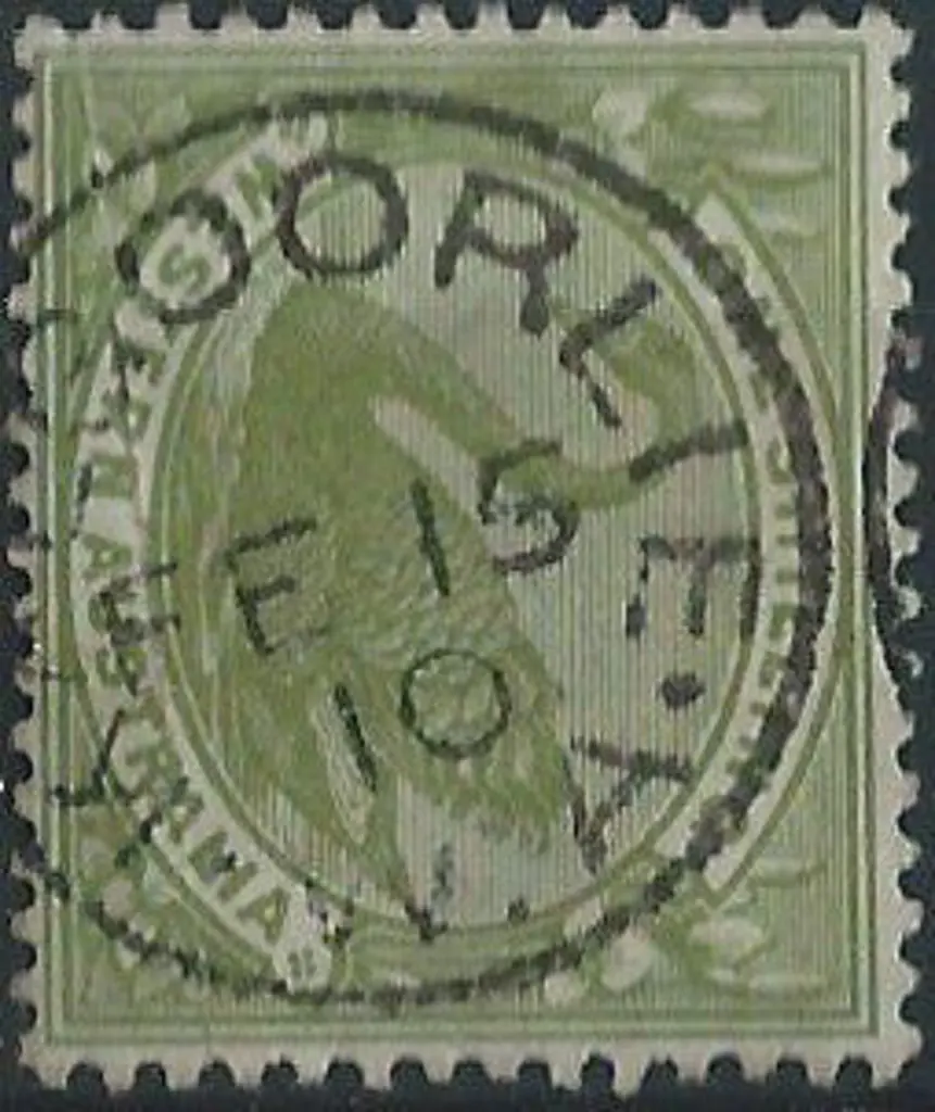 Kalgoorlie 3b-b on 1/- olive green with wmk W ... Image 1++