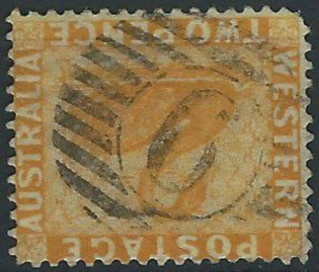 Mandurah 12 bar 6 on 2d yellow (1882) wmk crown CA ... Image 1++